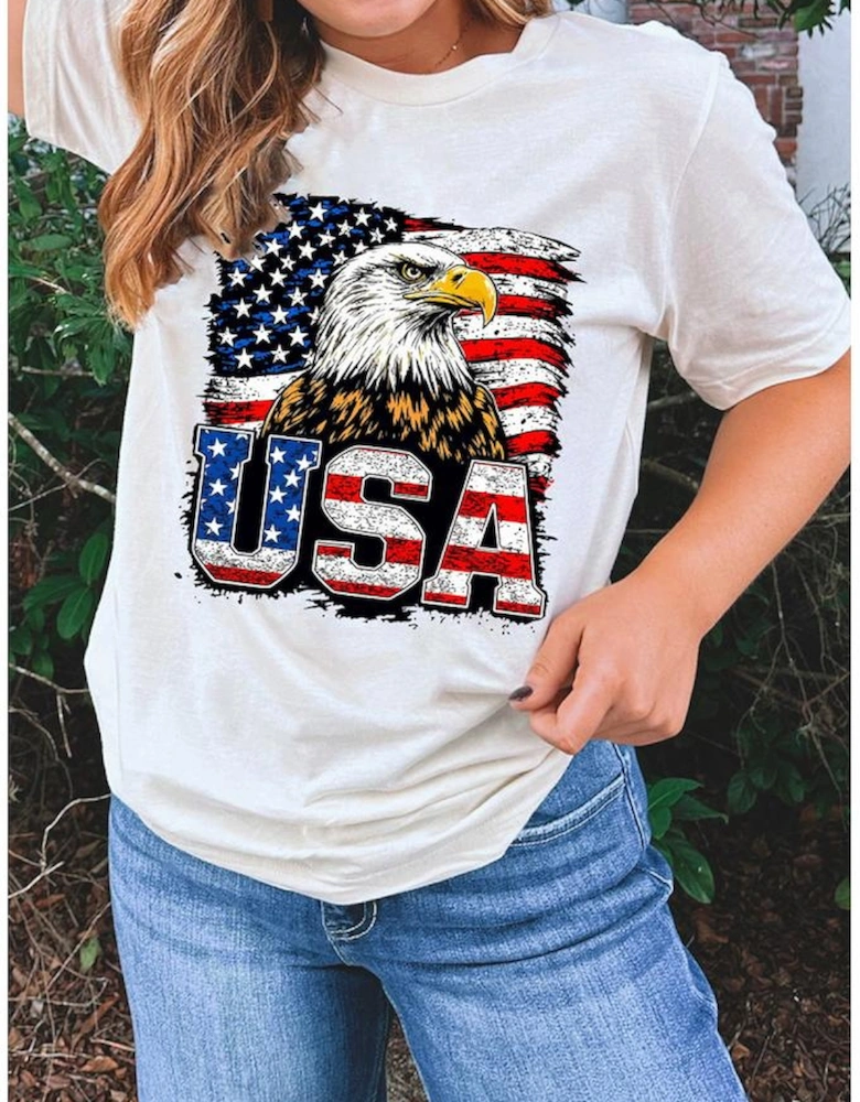 White USA Flag Eagle Graphic 4th July T Shirt