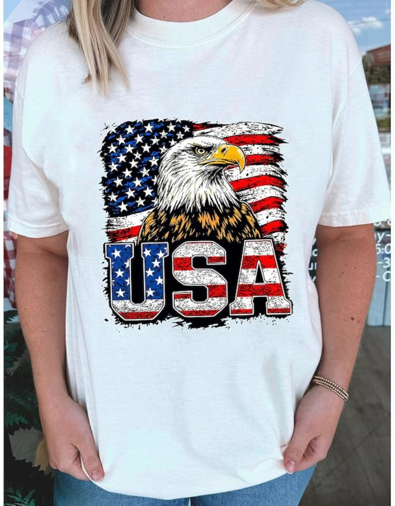 White USA Flag Eagle Graphic 4th July T Shirt