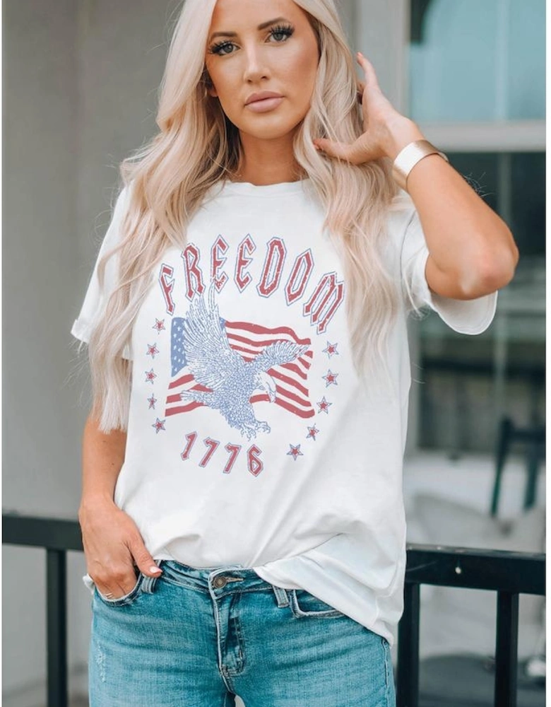 White FREEDOM Eagle Flag Print 1776 Graphic Tee