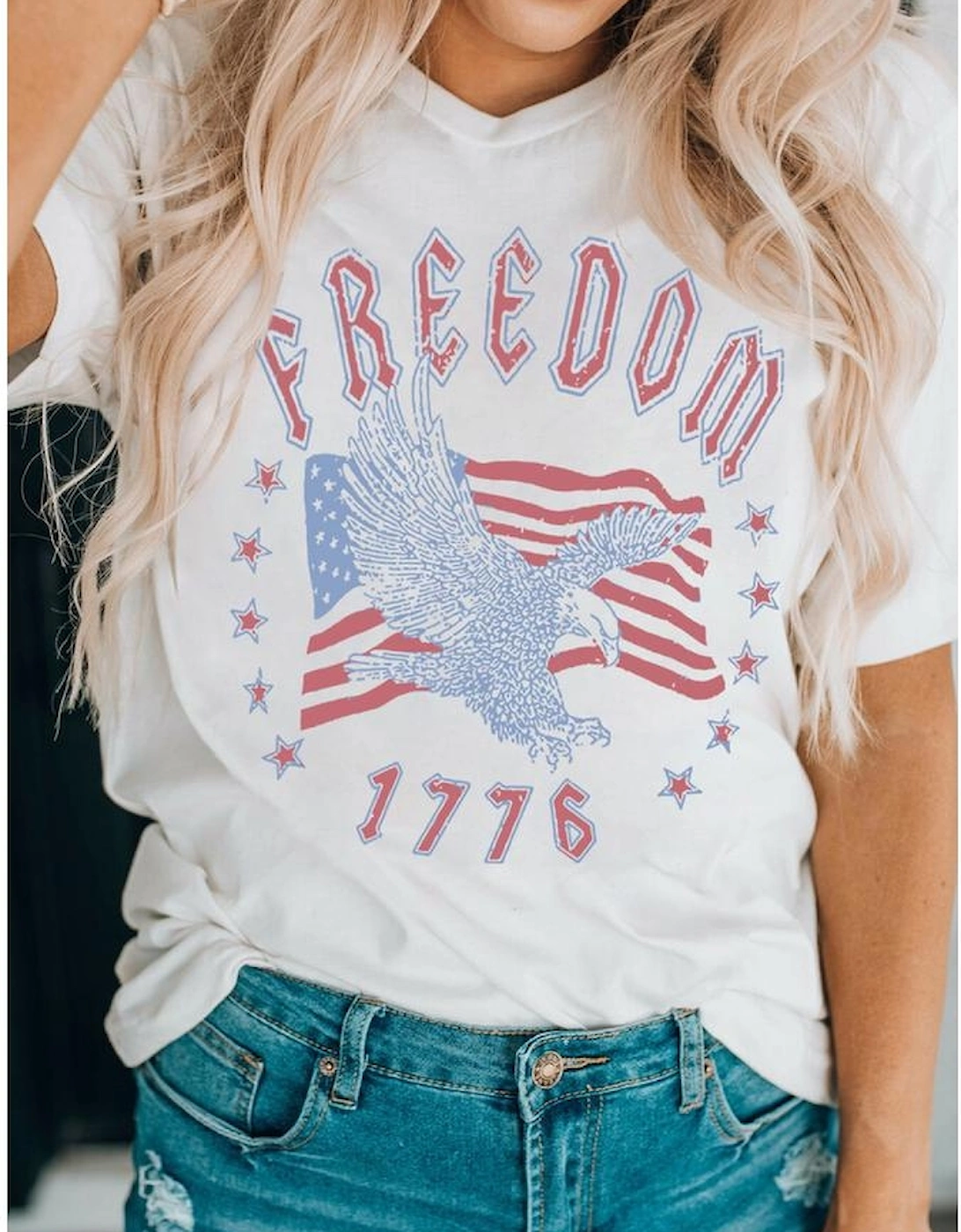 White FREEDOM Eagle Flag Print 1776 Graphic Tee, 9 of 8