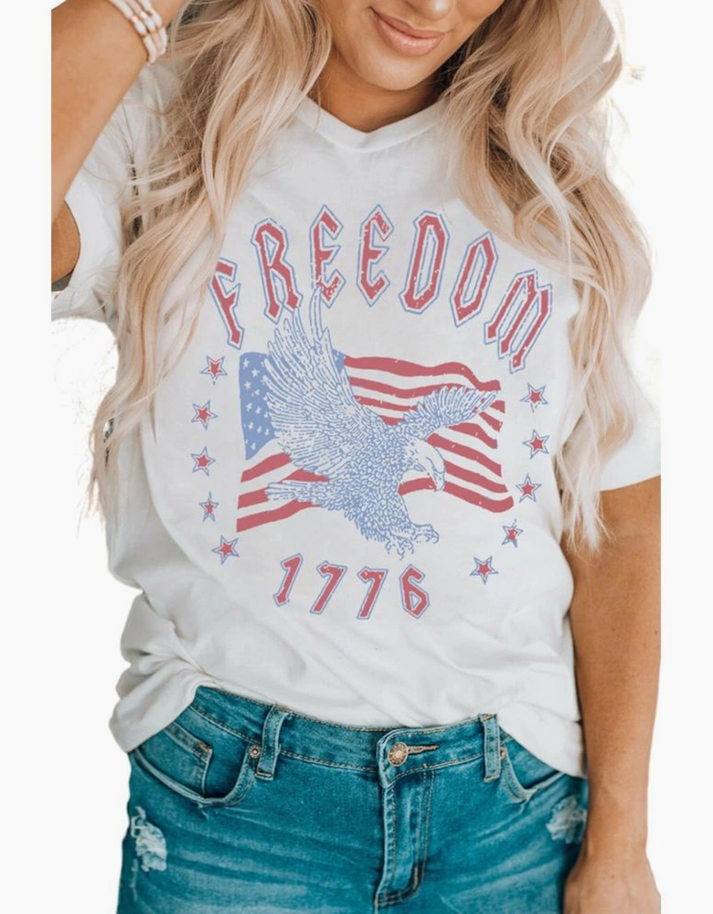 White FREEDOM Eagle Flag Print 1776 Graphic Tee