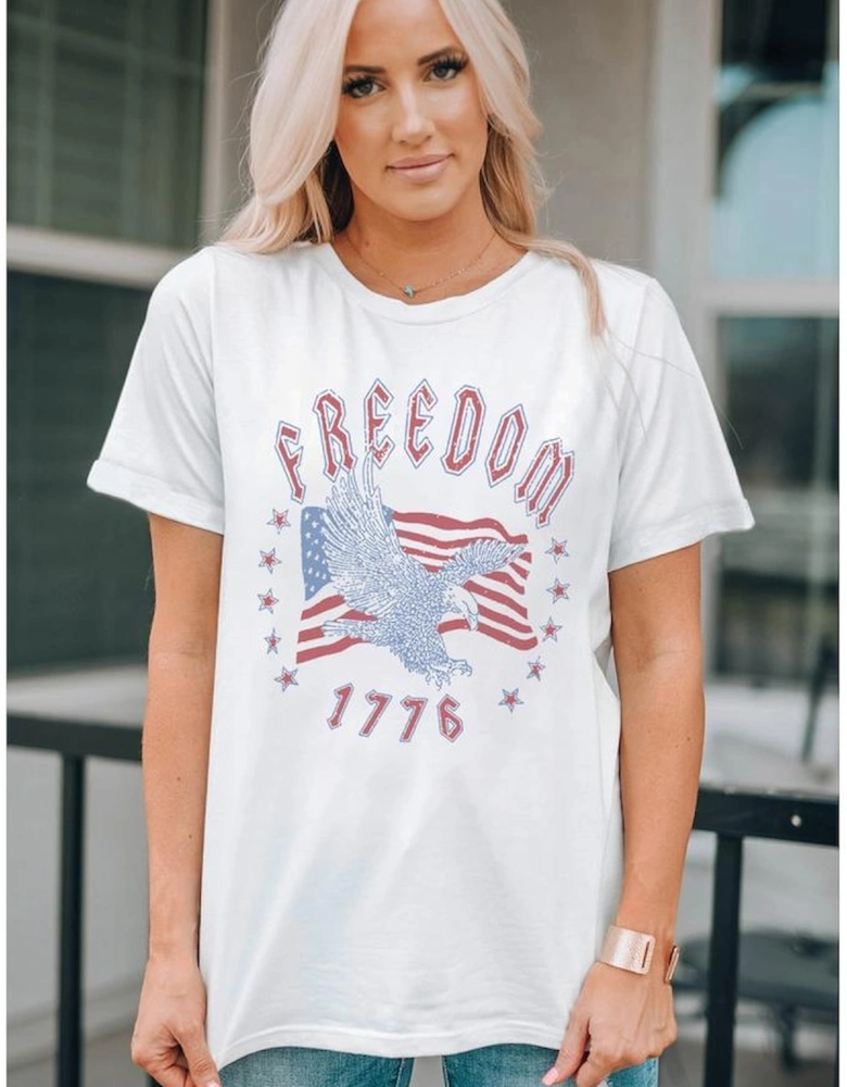 White FREEDOM Eagle Flag Print 1776 Graphic Tee