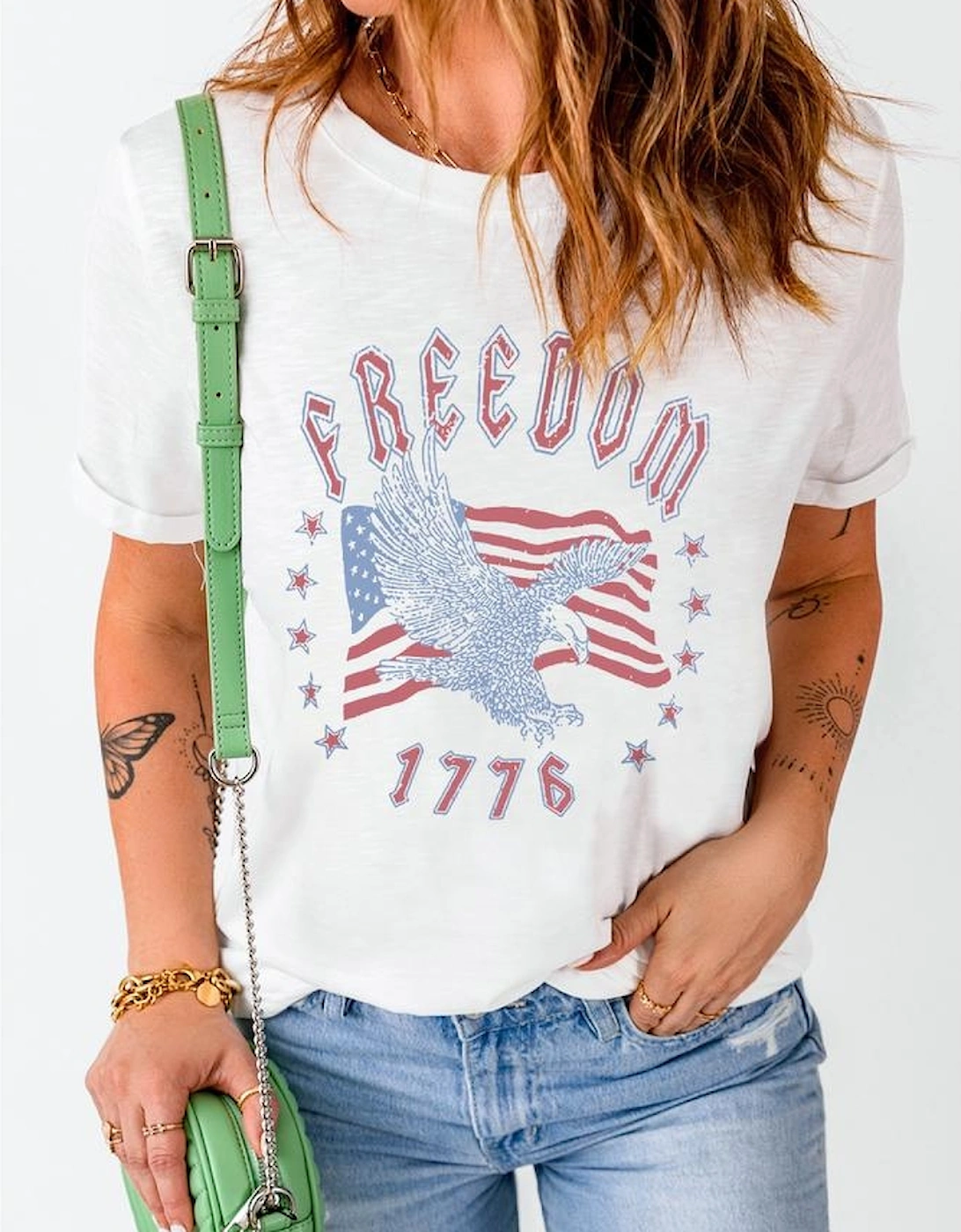 White FREEDOM Eagle Flag Print 1776 Graphic Tee