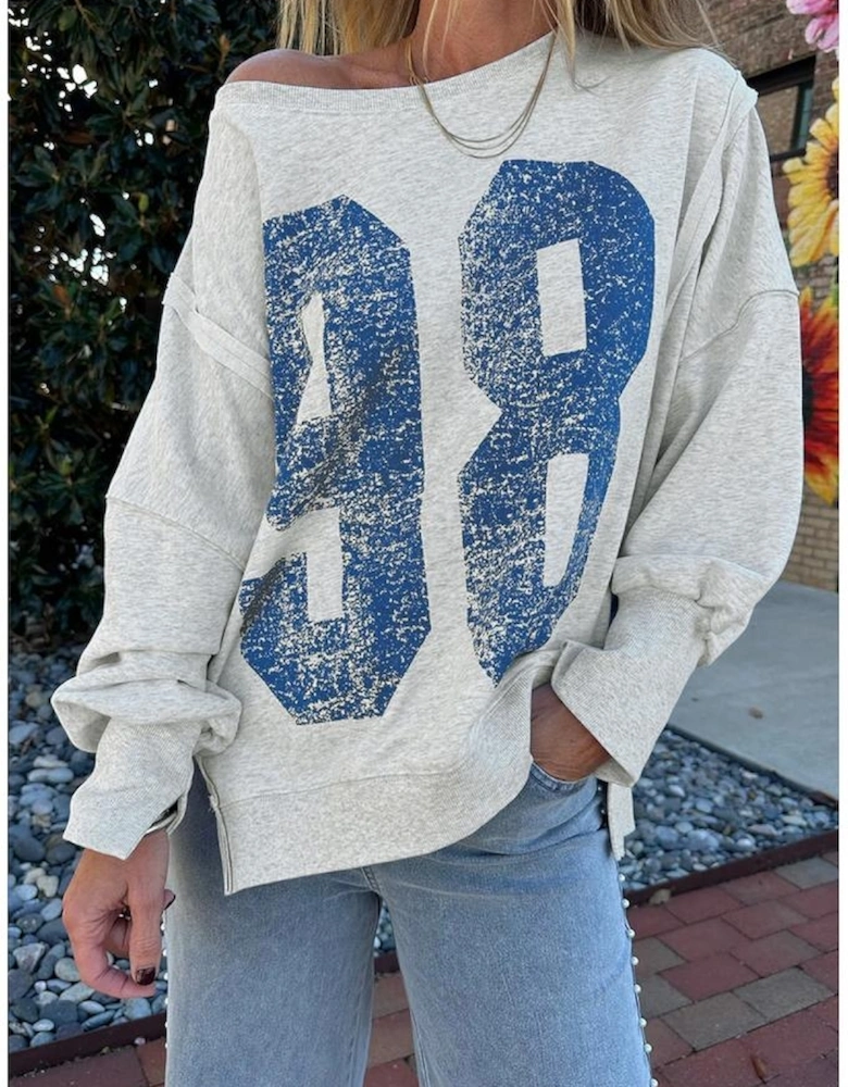 Light Grey Faded Varsity Print Loose Pullover Top