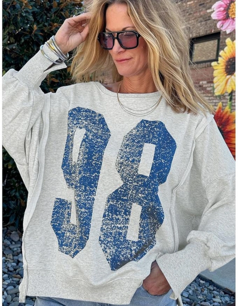 Light Grey Faded Varsity Print Loose Pullover Top