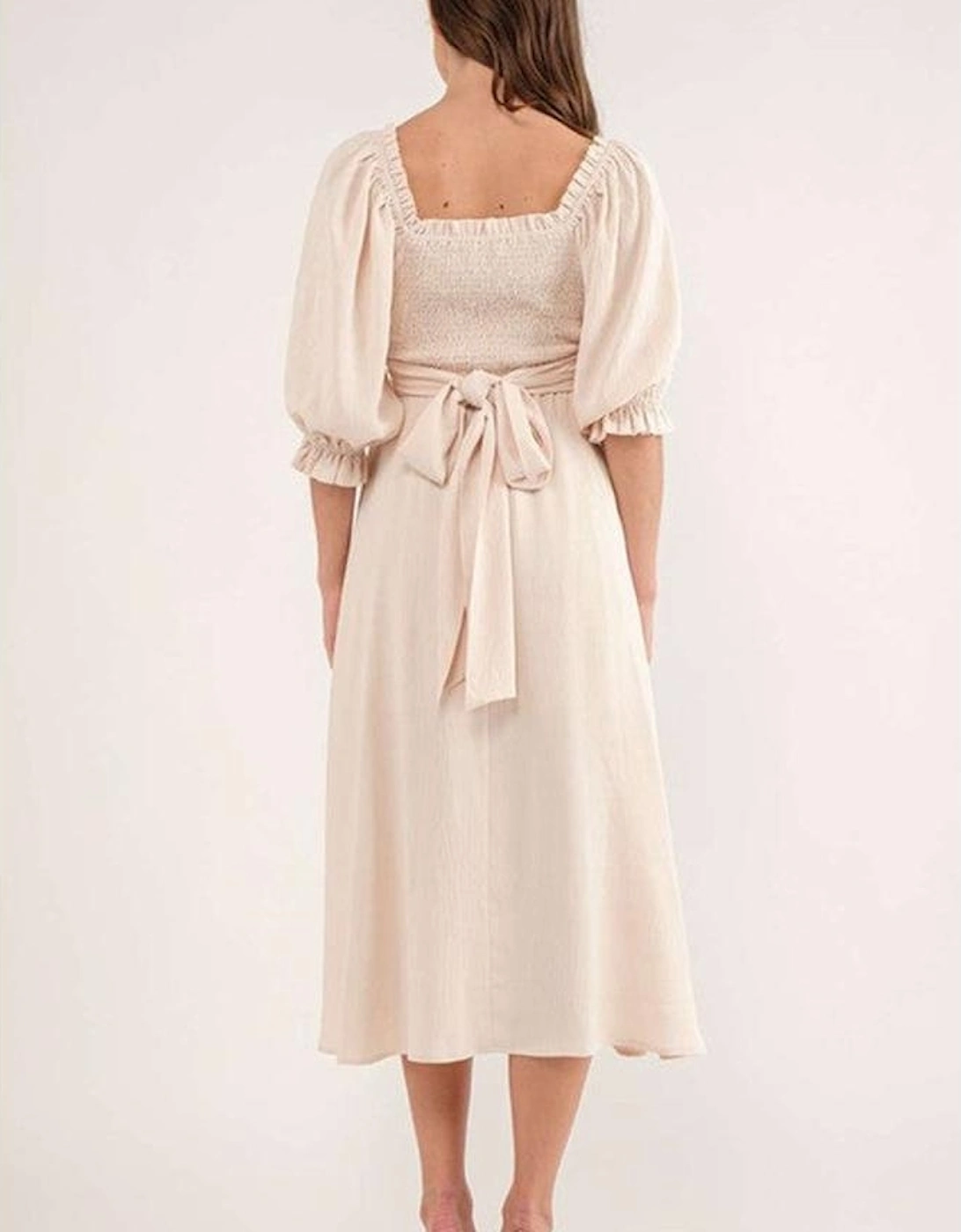 Azura Exchange Beige Puff Sleeve Cross Tie Cut Out Maxi Dress
