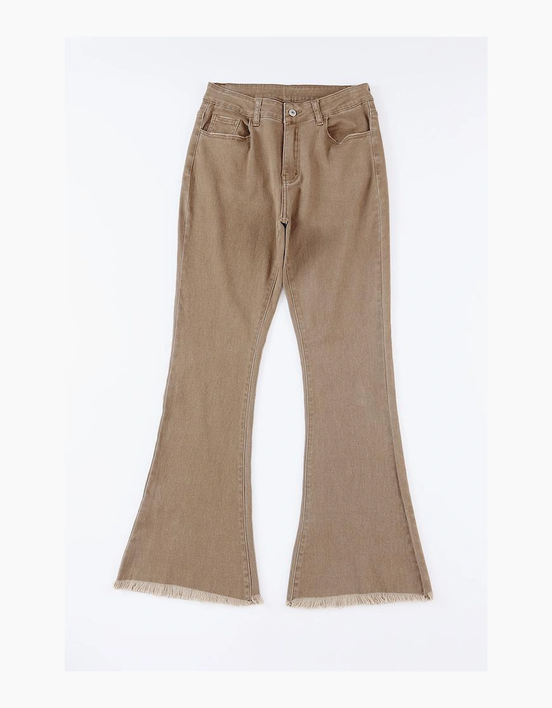 Khaki Raw Hem High Waist Flare Jeans, 16 of 15