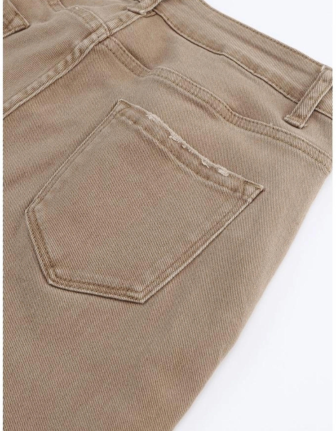 Khaki Raw Hem High Waist Flare Jeans