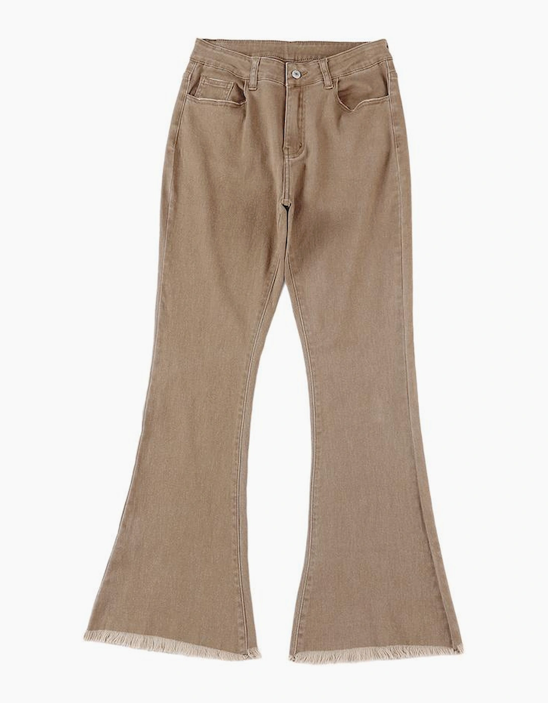 Khaki Raw Hem High Waist Flare Jeans