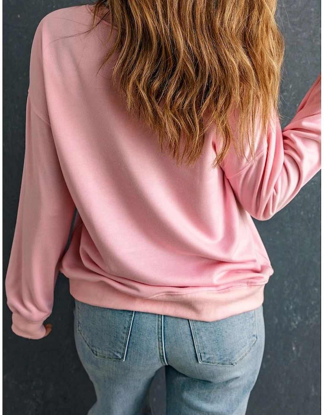 Pink Solid Classic Crewneck Pullover Sweatshirt