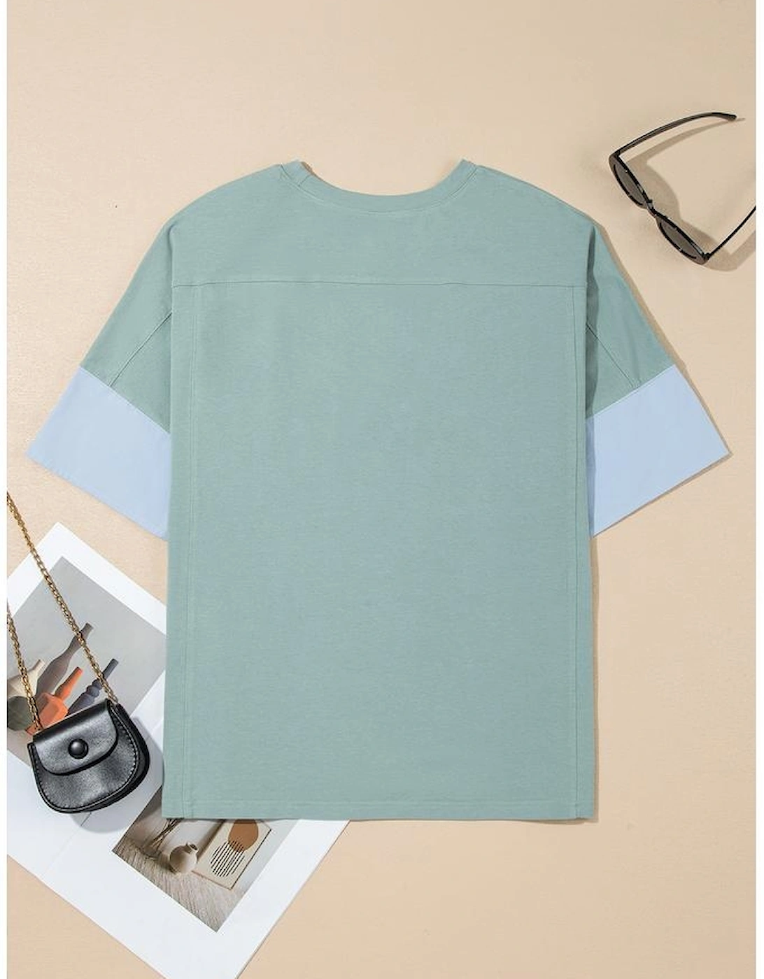 Smoke Green Frayed Denim Star Patched Oversize T Shirt