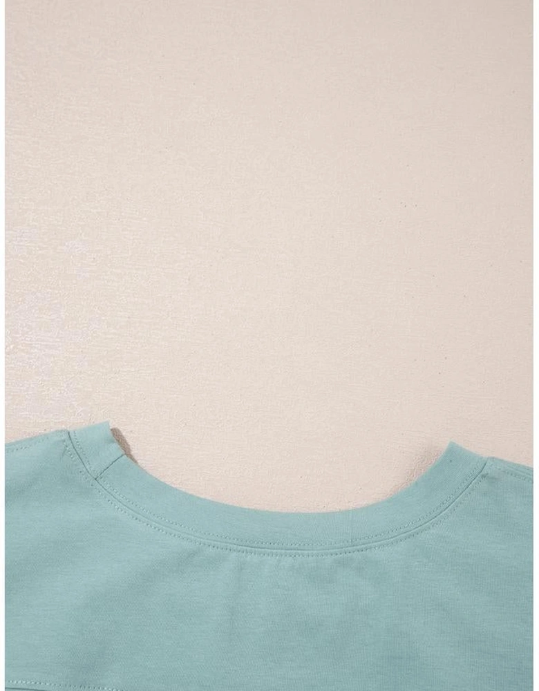 Smoke Green Frayed Denim Star Patched Oversize T Shirt