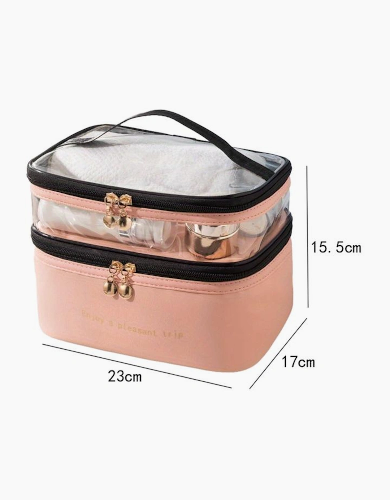 Pink Waterproof PVC Double-layer Cosmetic Bag