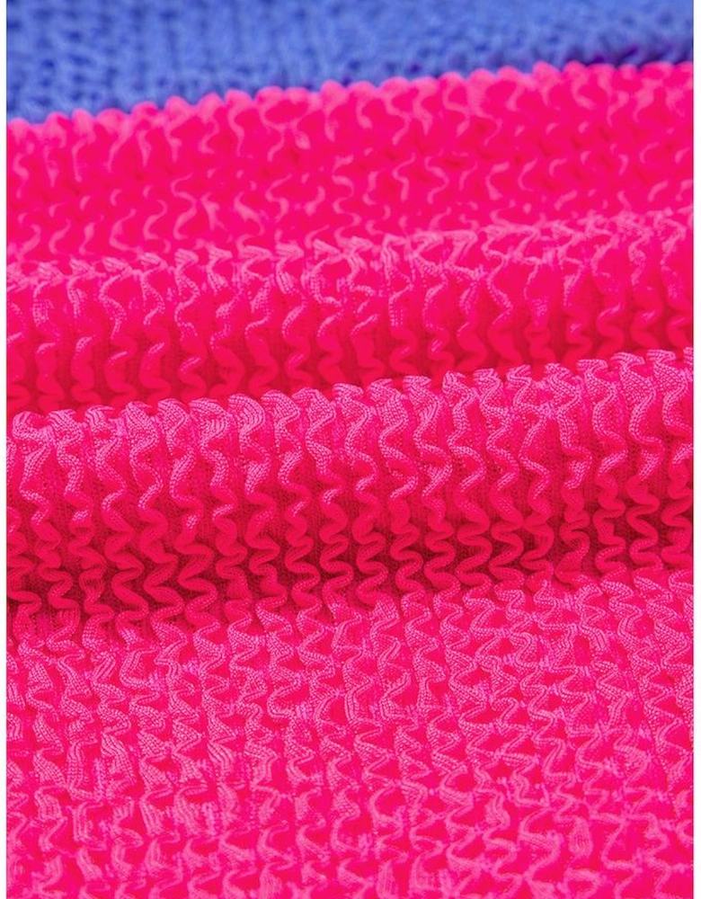 Rose Red Textured Color Block Patchwork One Piece Swimsuit