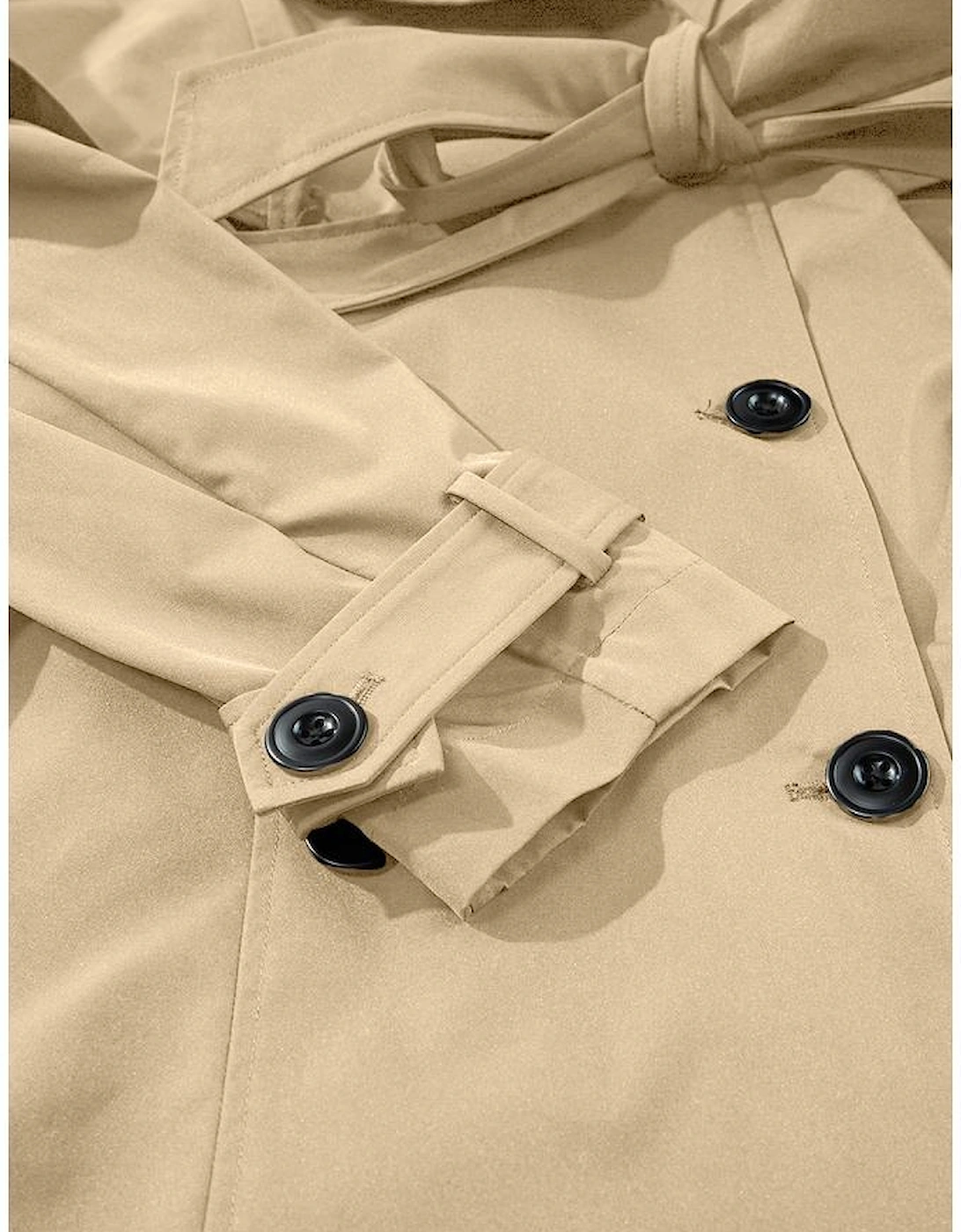 Pale Khaki Solid Color Lapel Collar Waist Tie Wind Coat