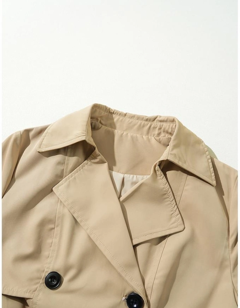 Pale Khaki Solid Color Lapel Collar Waist Tie Wind Coat