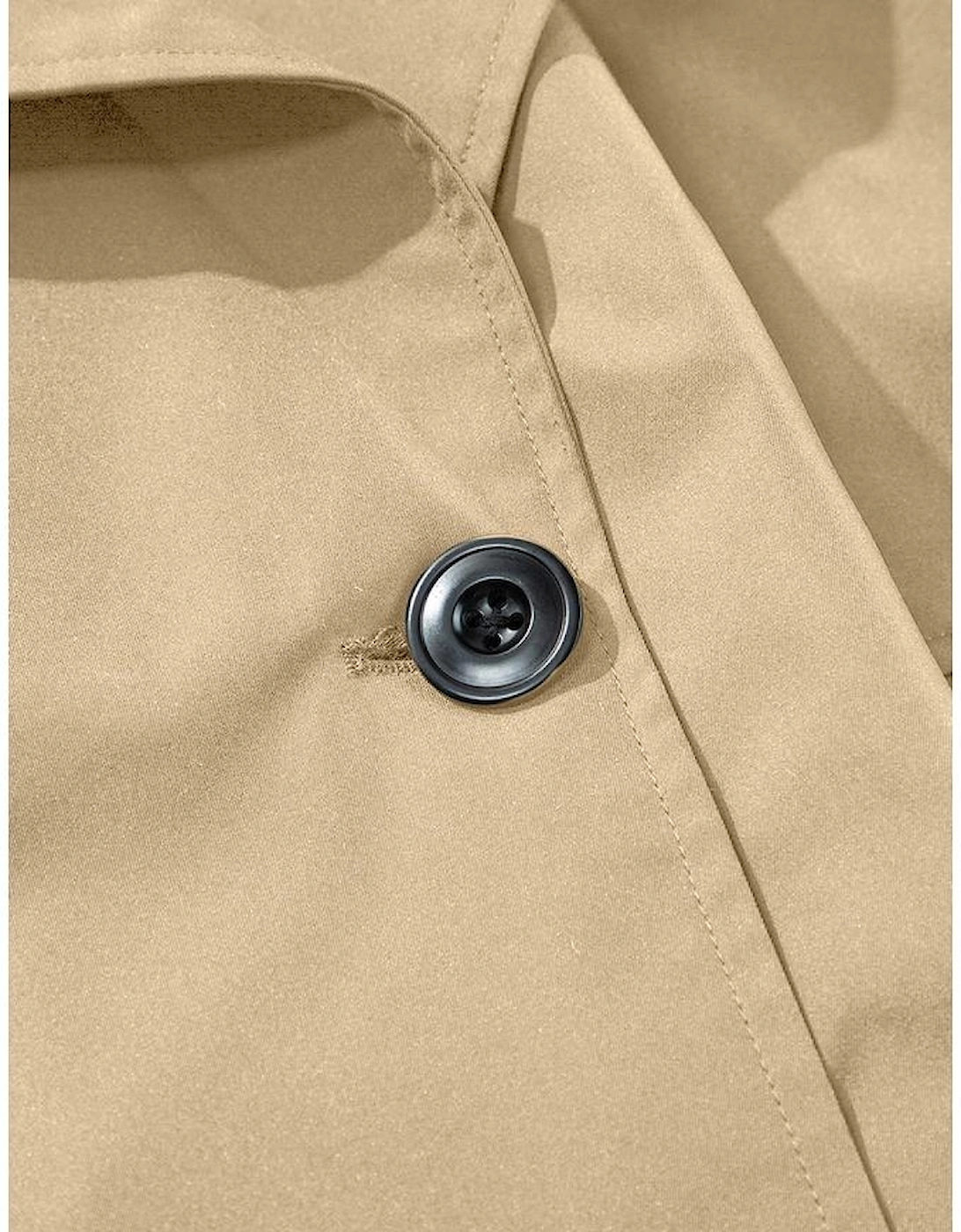 Pale Khaki Solid Color Lapel Collar Waist Tie Wind Coat