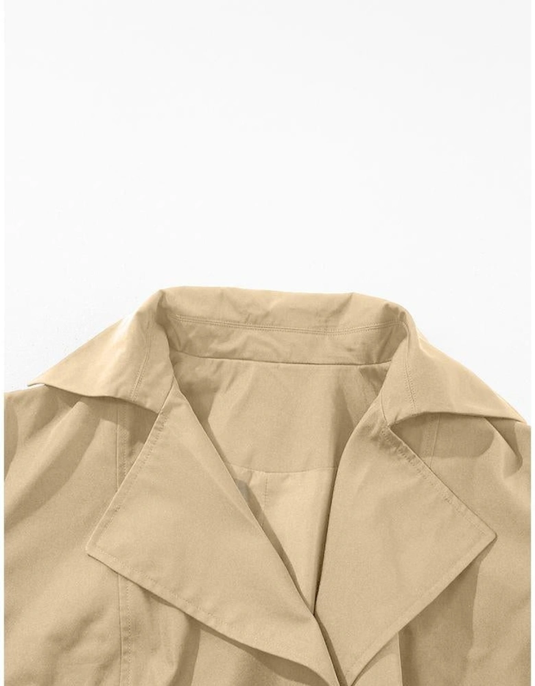 Pale Khaki Solid Color Lapel Collar Waist Tie Wind Coat