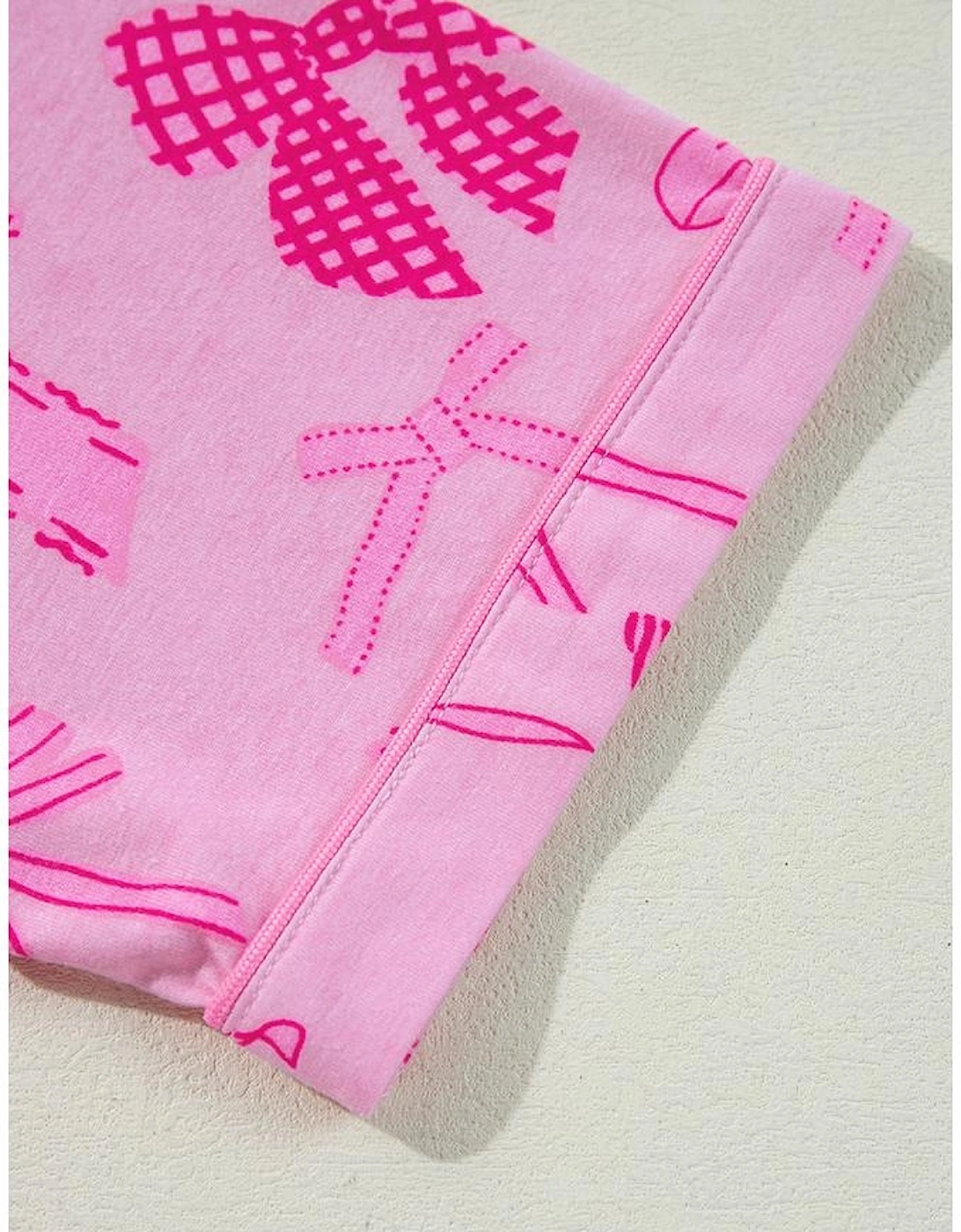Pink Bow Print Half Sleeve Shirt and Shorts Pajamas Set