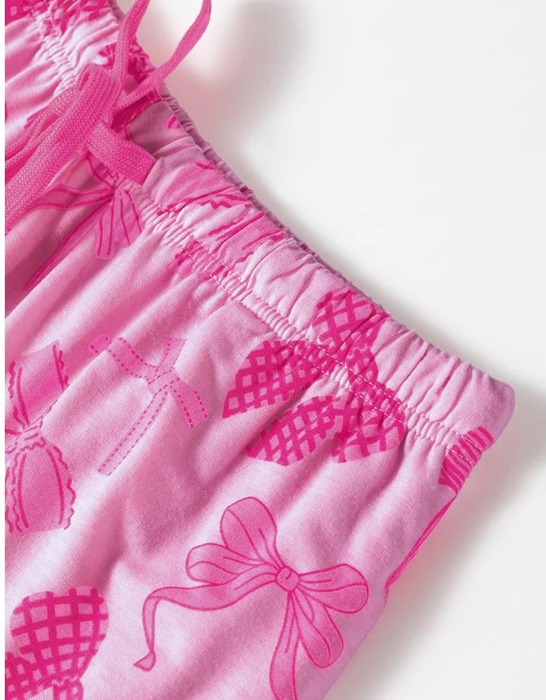 Pink Bow Print Half Sleeve Shirt and Shorts Pajamas Set