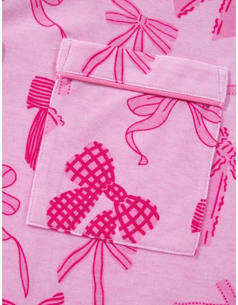 Pink Bow Print Half Sleeve Shirt and Shorts Pajamas Set
