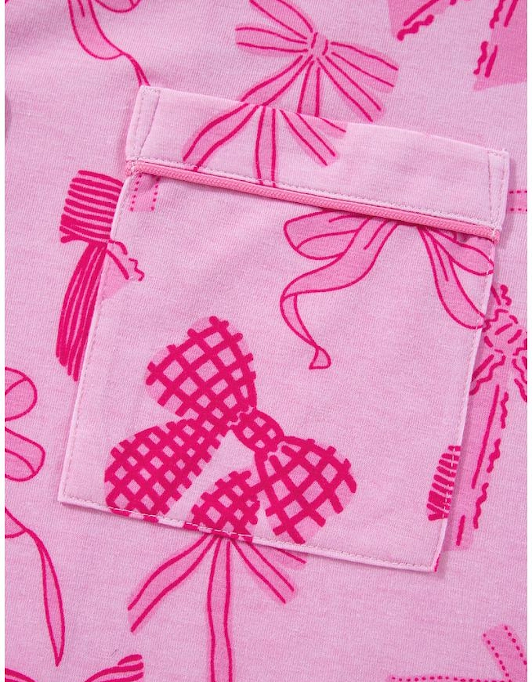 Pink Bow Print Half Sleeve Shirt and Shorts Pajamas Set