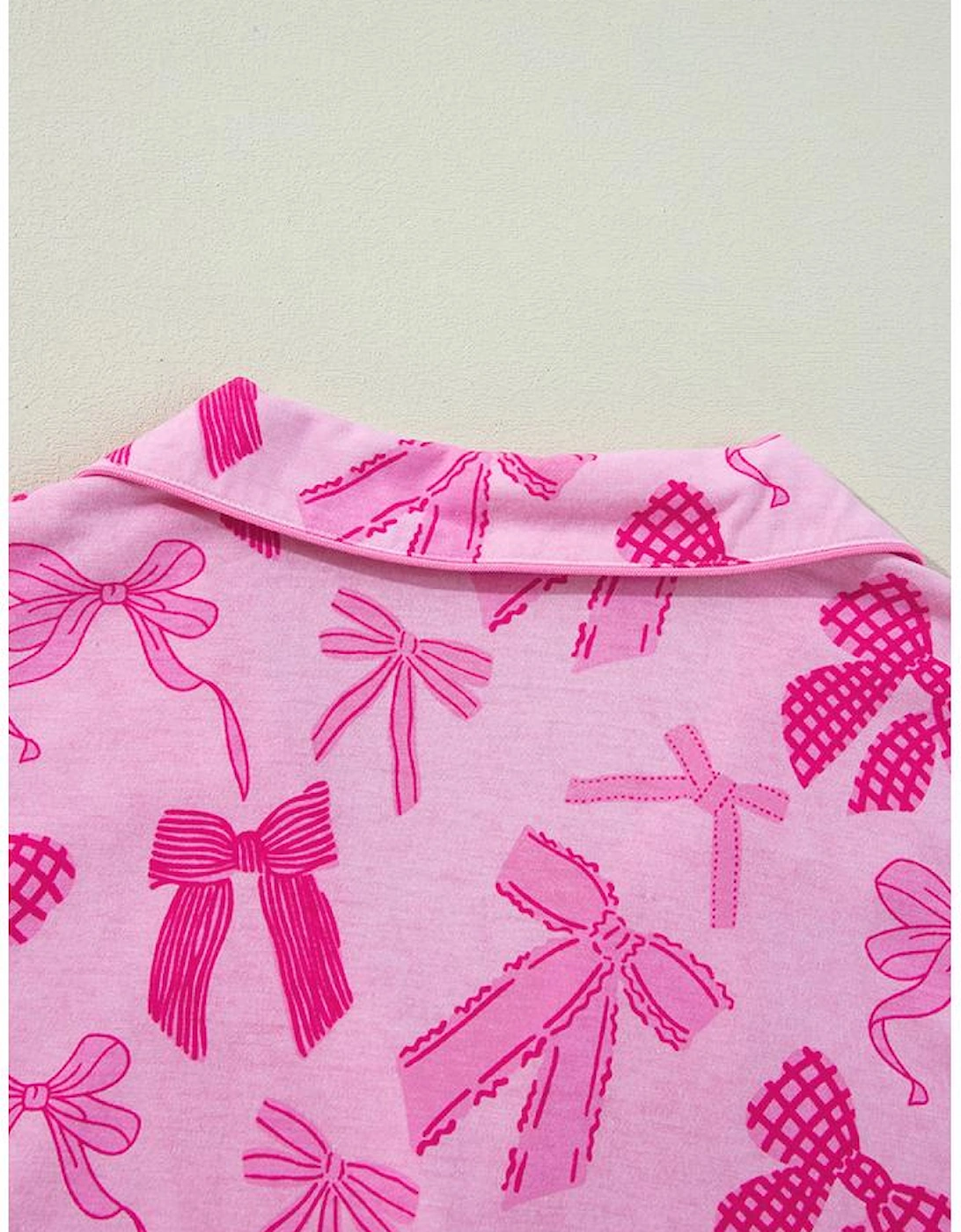 Pink Bow Print Half Sleeve Shirt and Shorts Pajamas Set