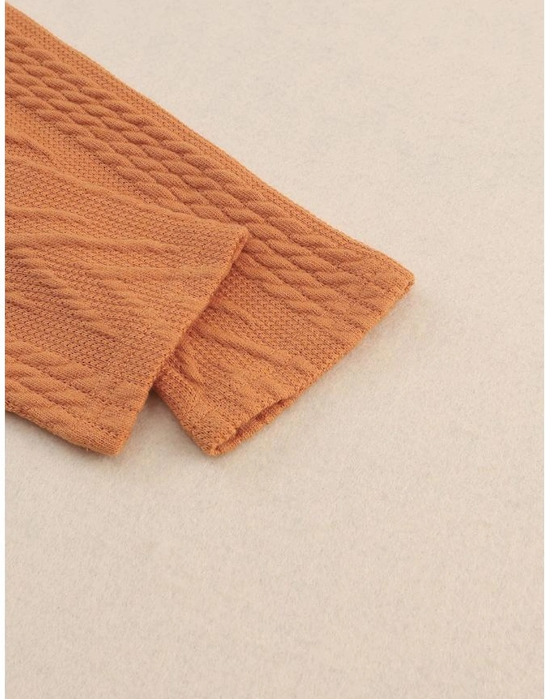 Orange Long Sleeve Colorblock Chest Pocket Textured Knit Top