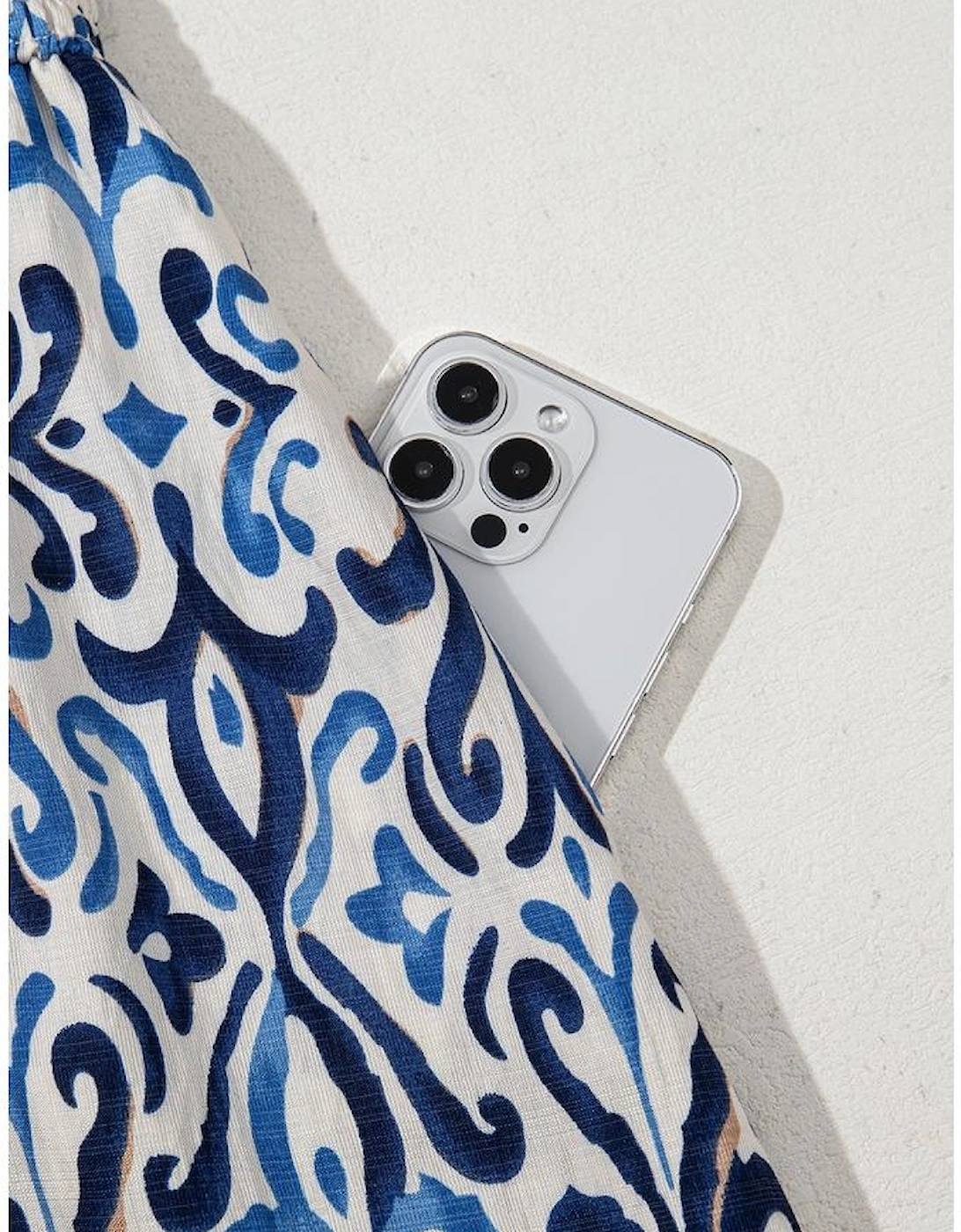 Sky Blue Boho Print Smocked High Waist Maxi Dress