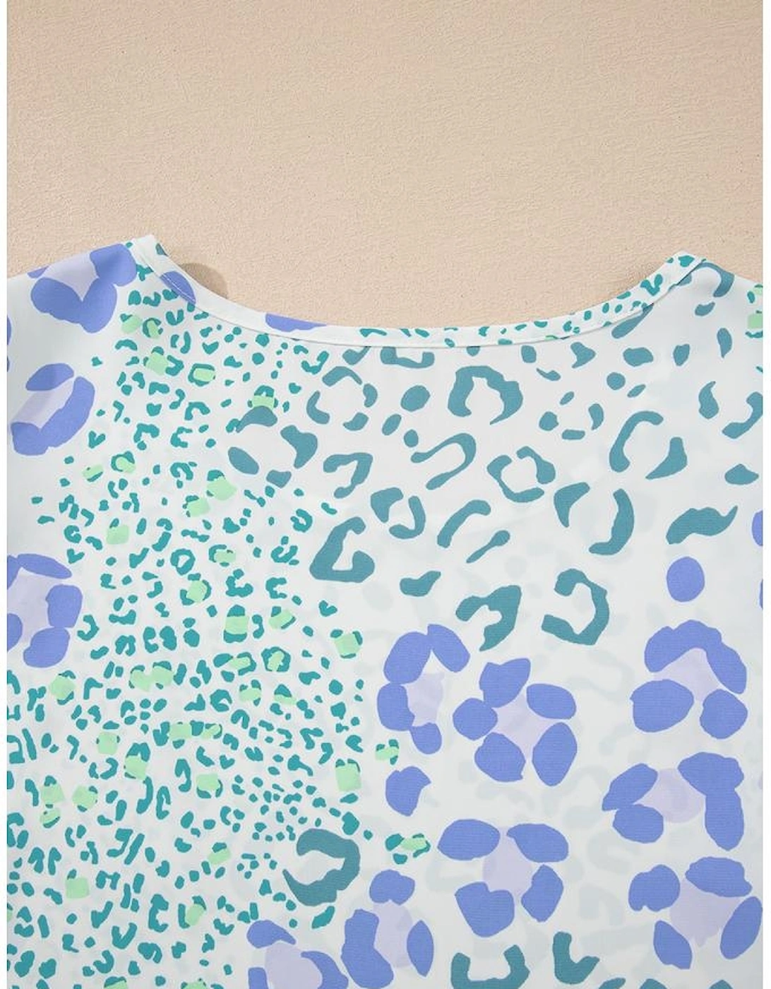 Sky Blue Leopard Layered Ruffle Short Sleeve Casual Blouse