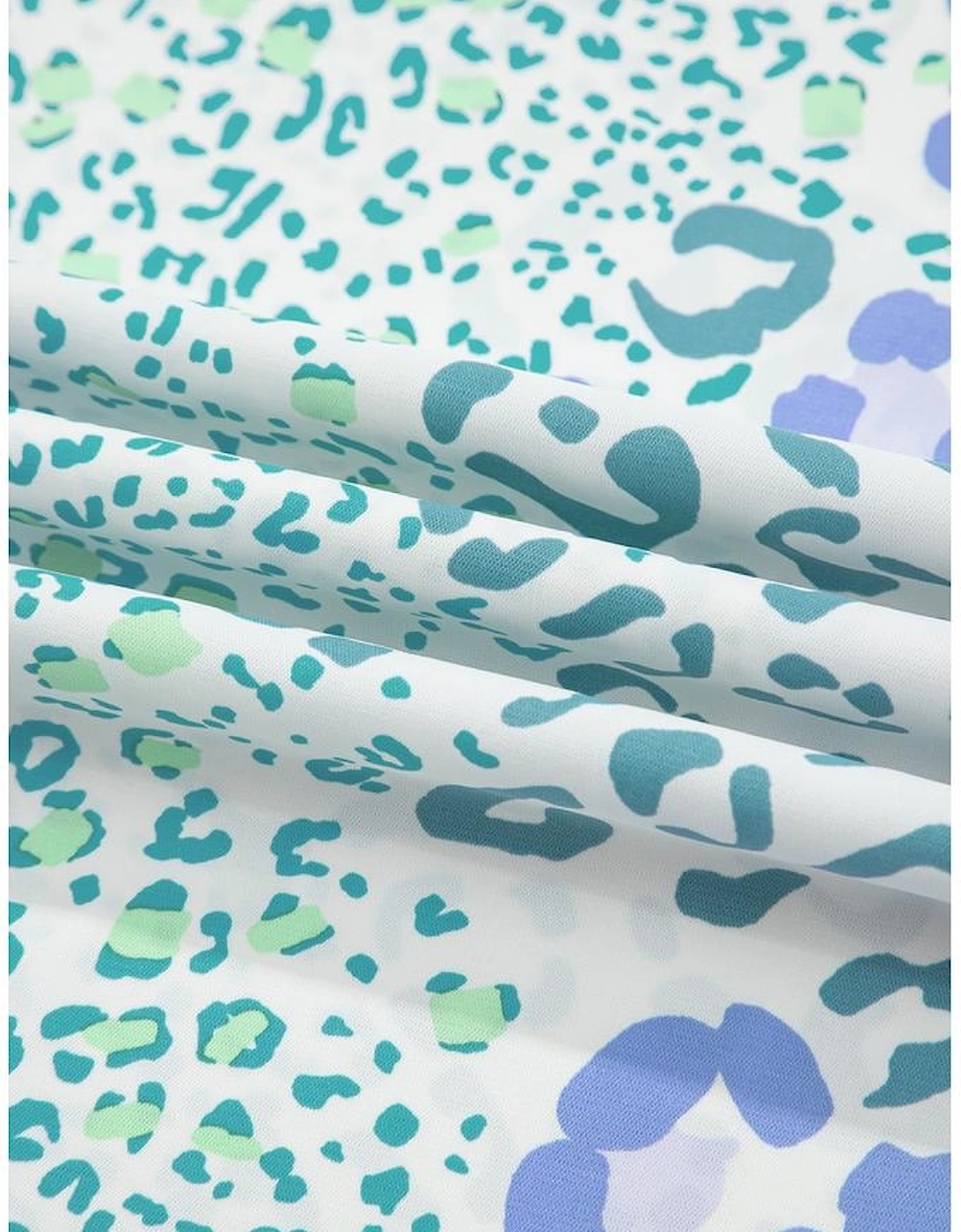 Sky Blue Leopard Layered Ruffle Short Sleeve Casual Blouse