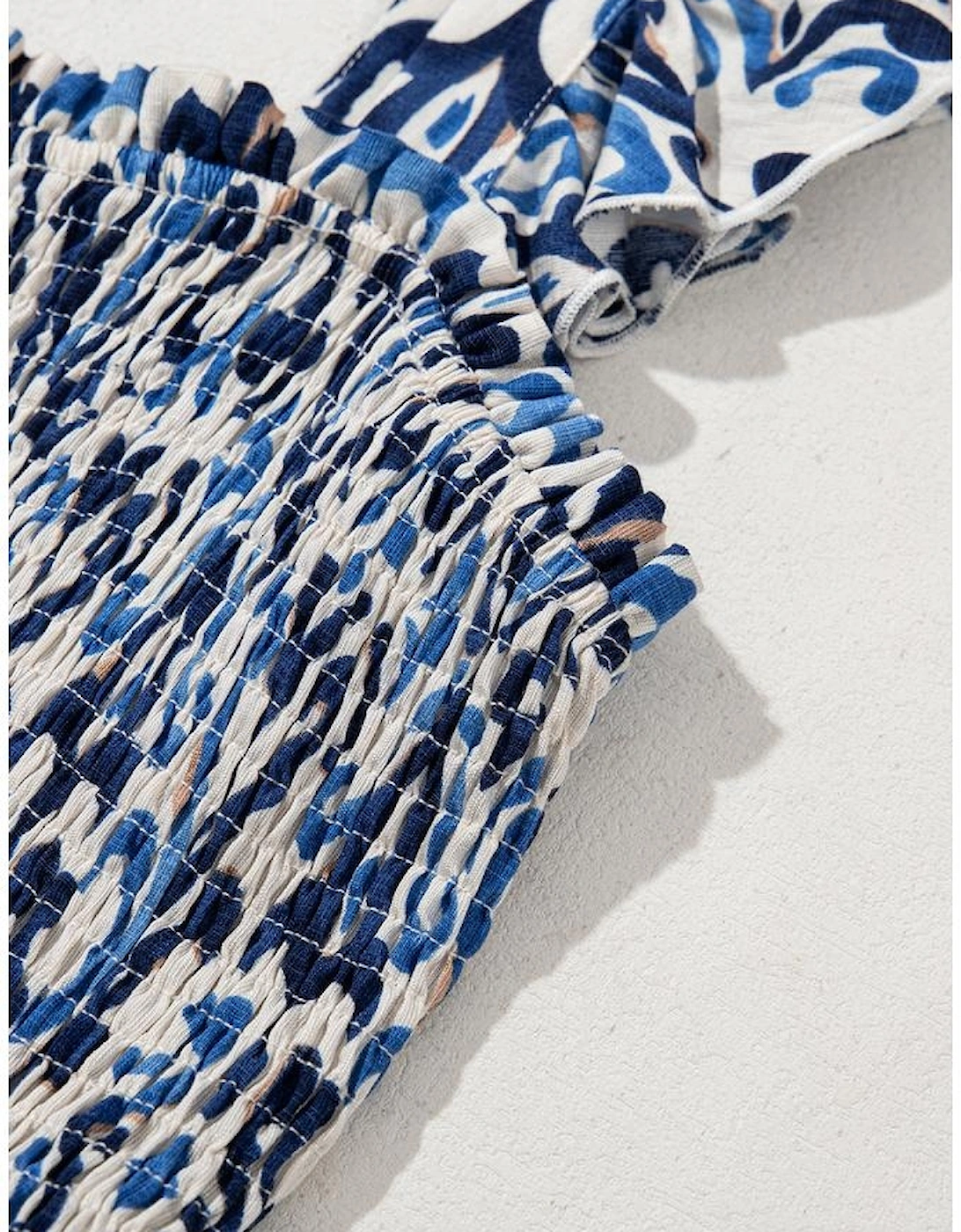 Sky Blue Boho Print Smocked High Waist Maxi Dress