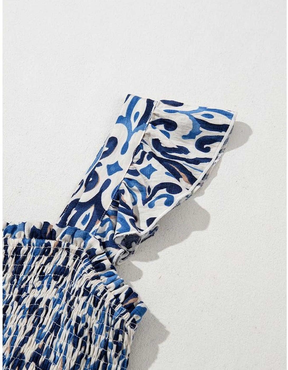 Sky Blue Boho Print Smocked High Waist Maxi Dress