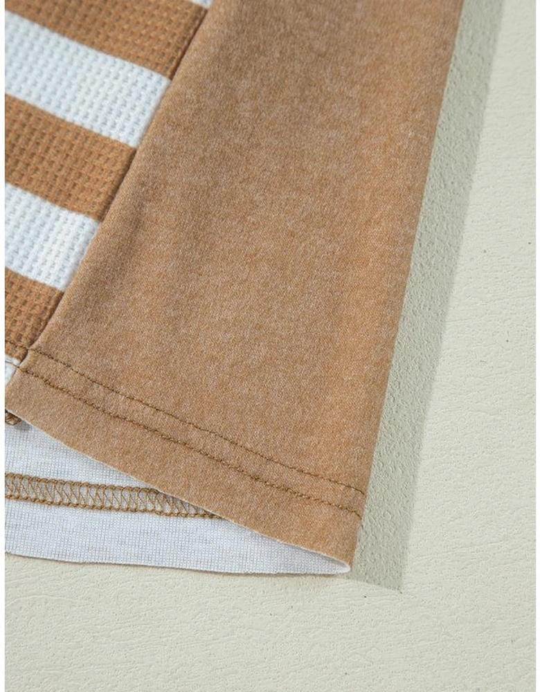 Khaki Striped Checkered Mixed Print Chest Pocket Casual Plus Size Top