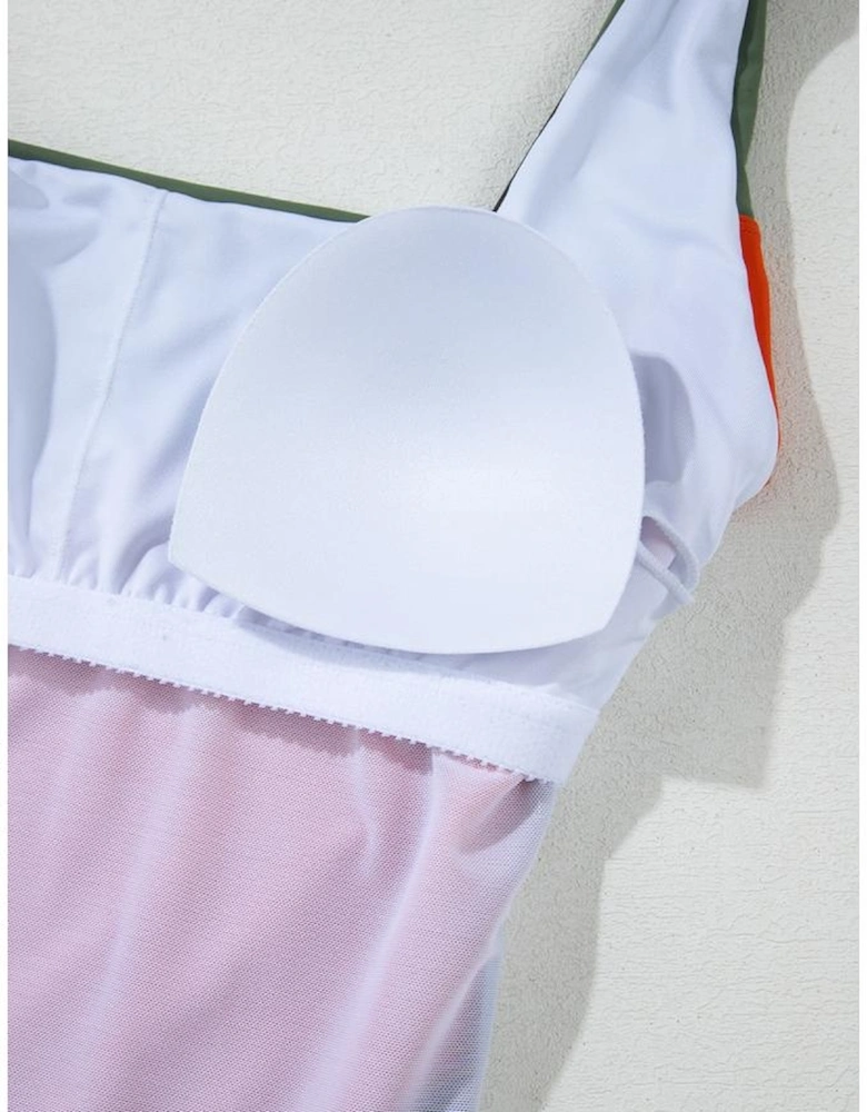 Duffel Green Color Block Padded Square Neck One Piece Swimsuit