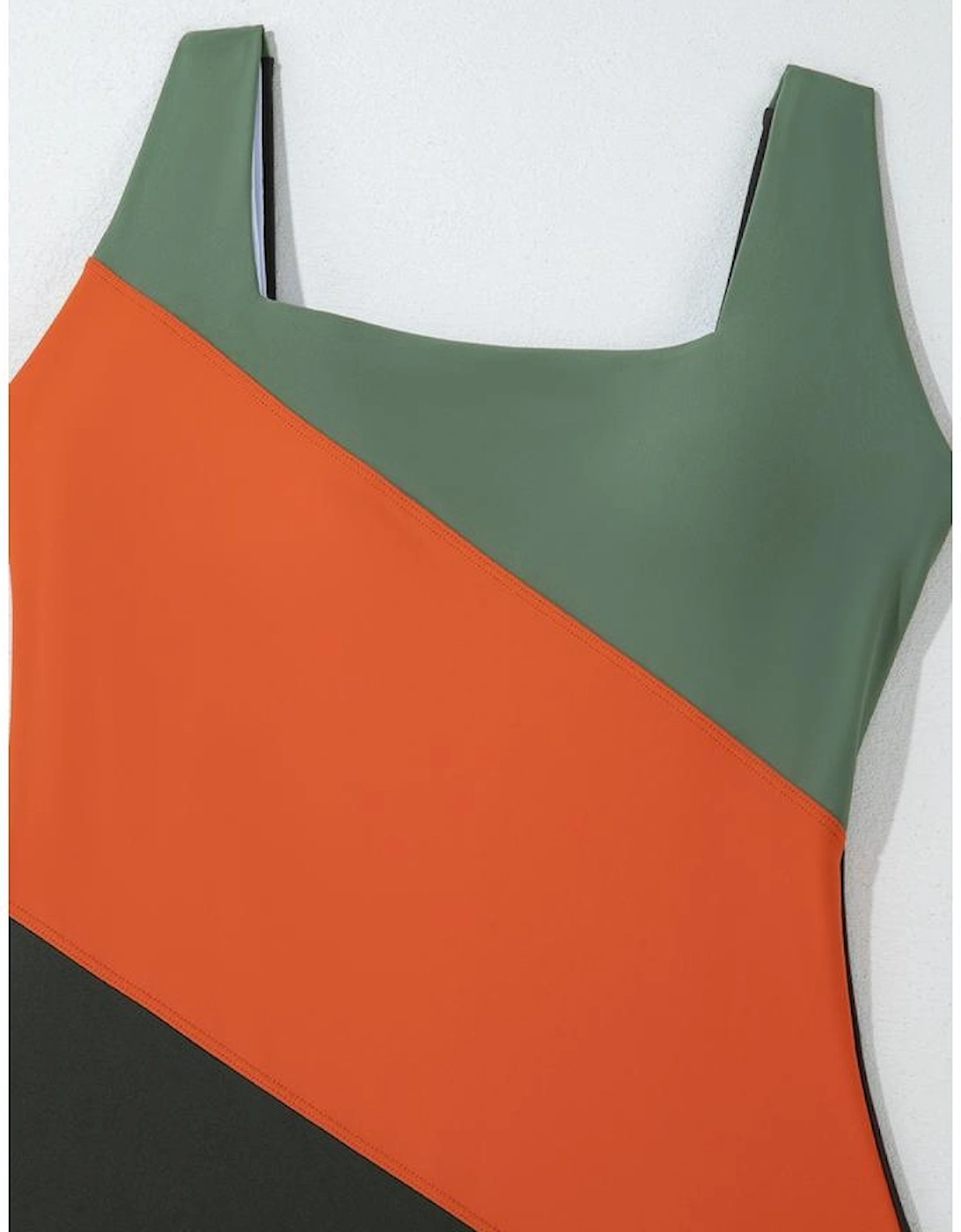 Duffel Green Color Block Padded Square Neck One Piece Swimsuit