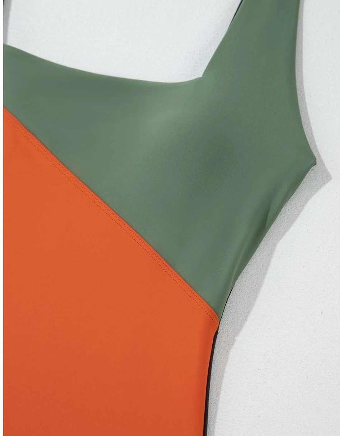 Duffel Green Color Block Padded Square Neck One Piece Swimsuit