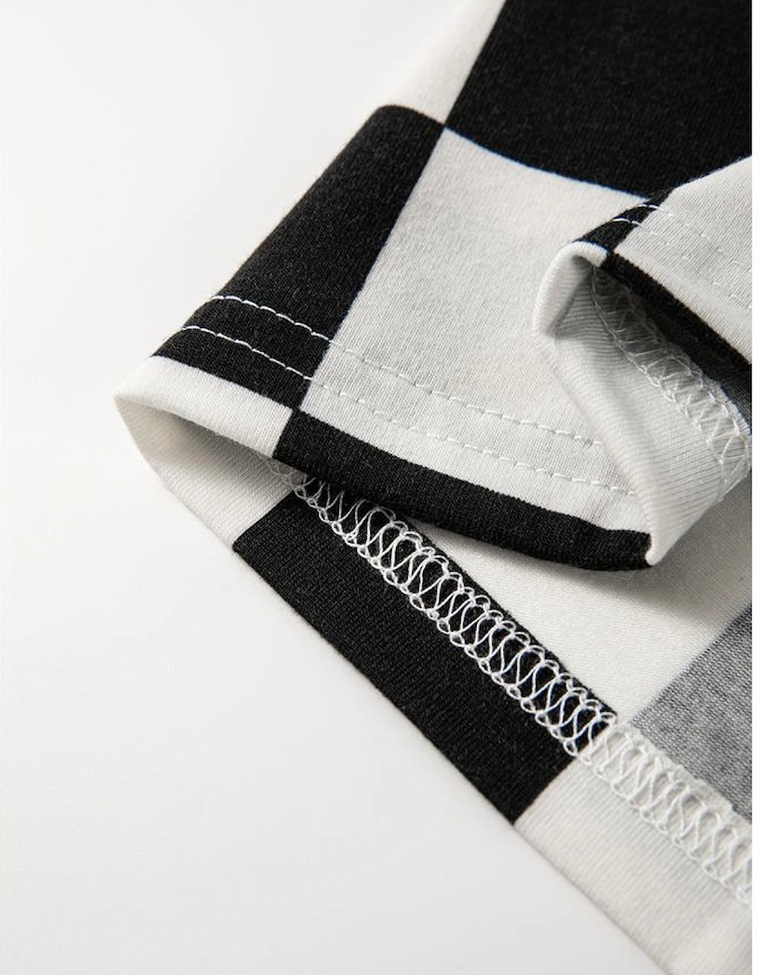 Black Checkerboard Print V Neck Loose Tee and Shorts Lounge Set