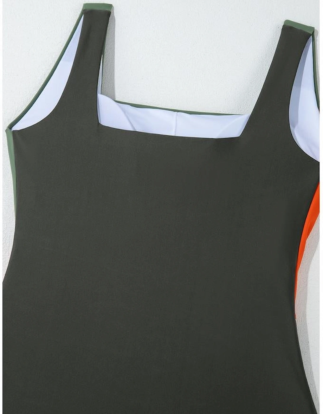 Duffel Green Color Block Padded Square Neck One Piece Swimsuit