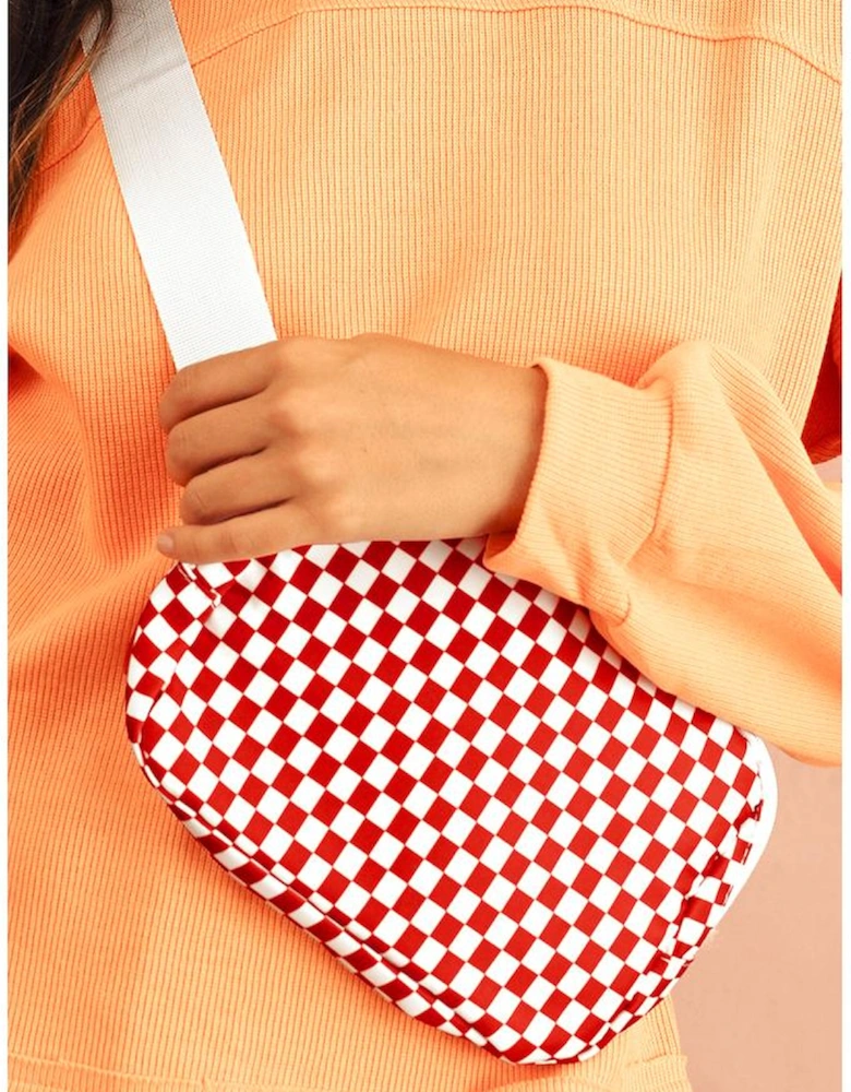 Fiery Red Checkered Print Zipped Buckle Strap Crossbody Bag