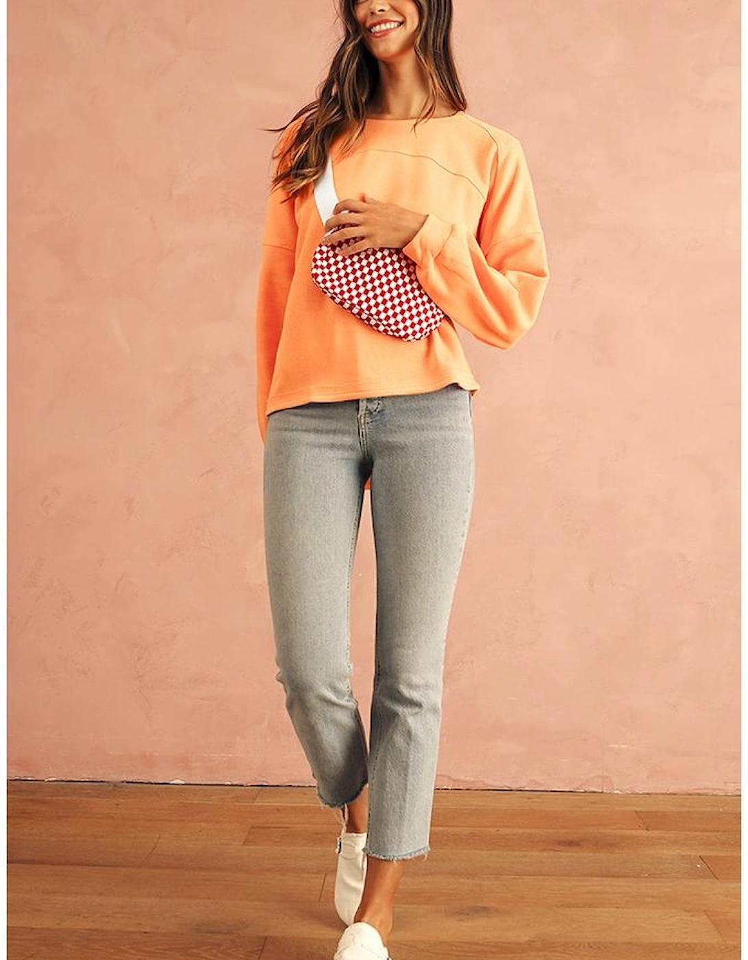 Fiery Red Checkered Print Zipped Buckle Strap Crossbody Bag