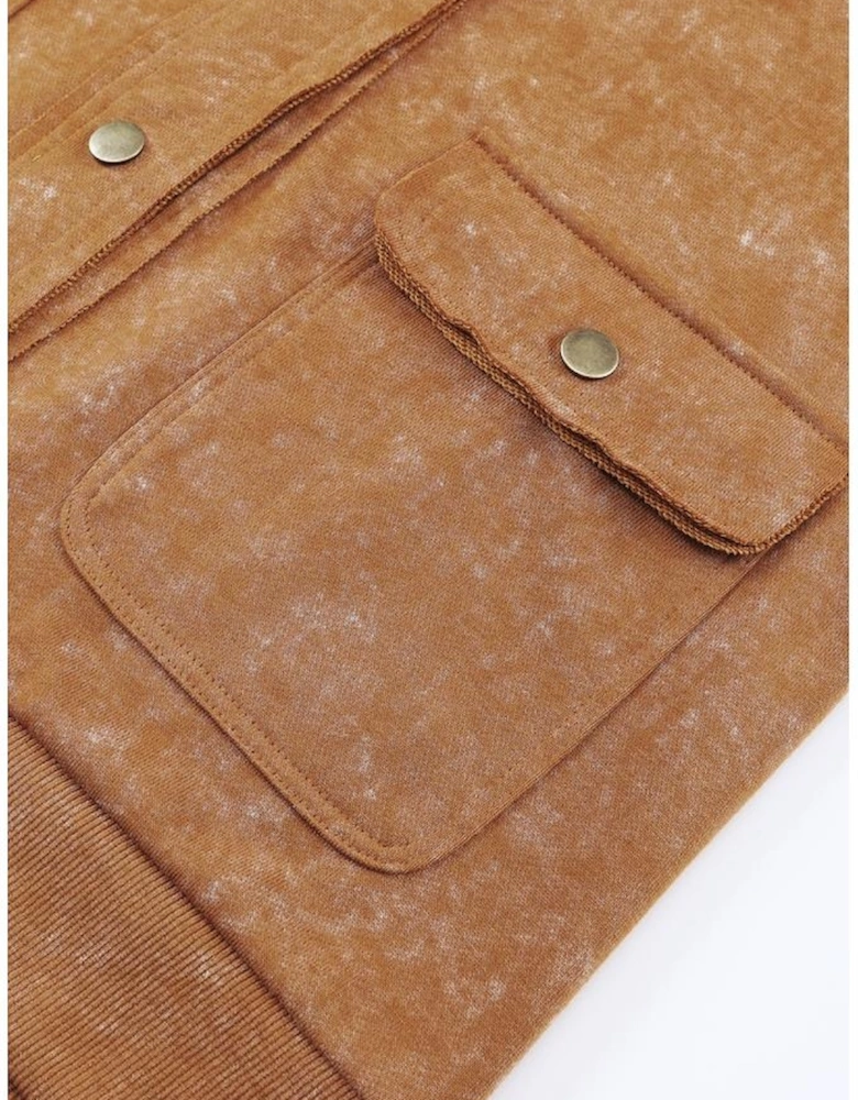Khaki Vintage Washed Flap Pocket Button Shacket