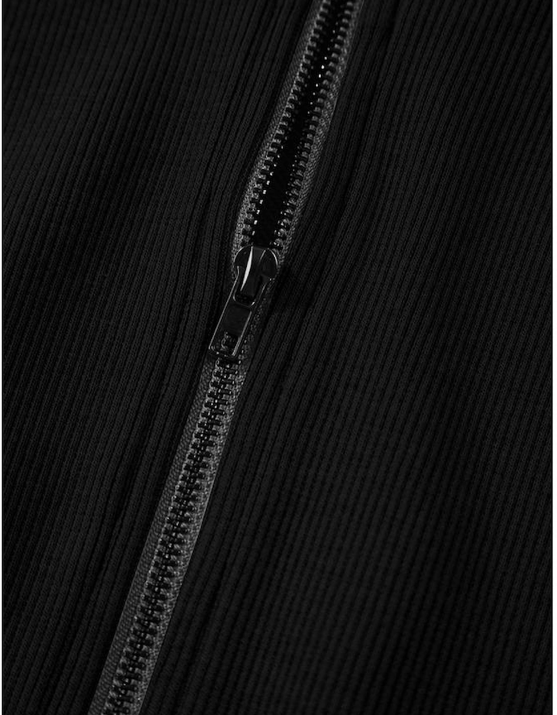 Black French Terry Zipped Collar Sleeveless Drawstring Waist Mini Dress