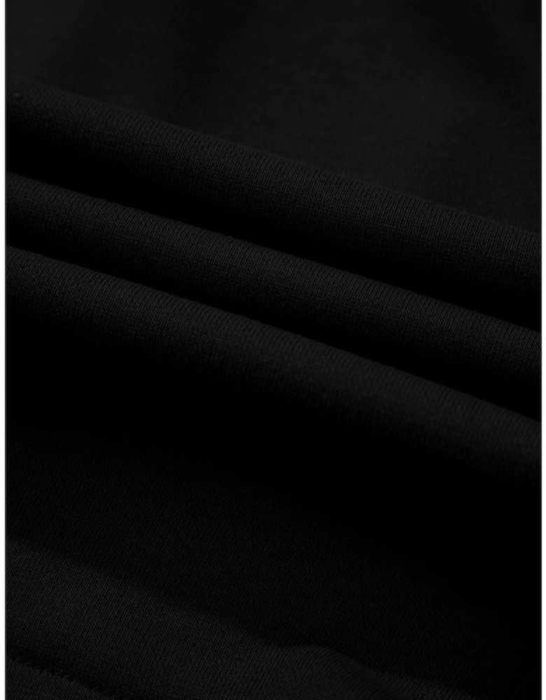 Black French Terry Zipped Collar Sleeveless Drawstring Waist Mini Dress