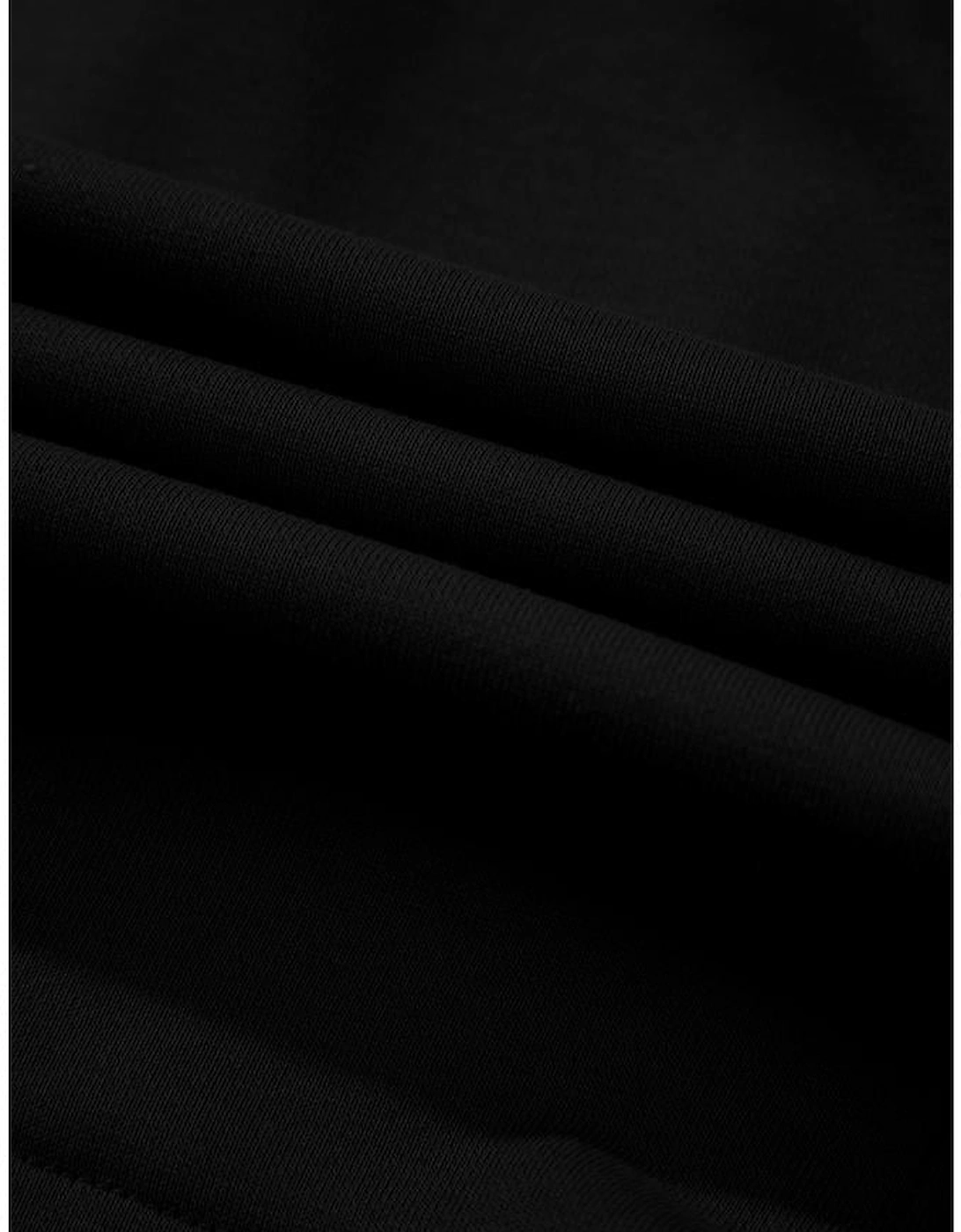 Black French Terry Zipped Collar Sleeveless Drawstring Waist Mini Dress