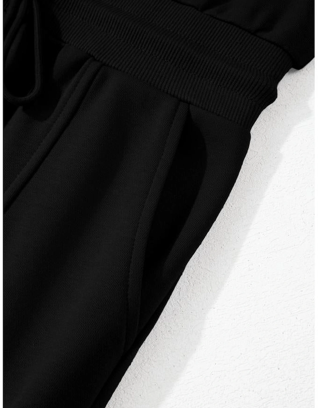 Black French Terry Zipped Collar Sleeveless Drawstring Waist Mini Dress