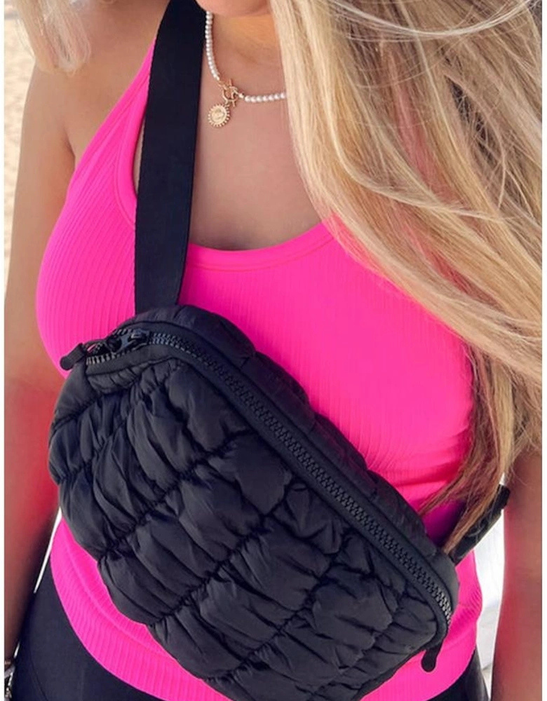 Black Quilted Puffer Belt Bag Fanny Pack