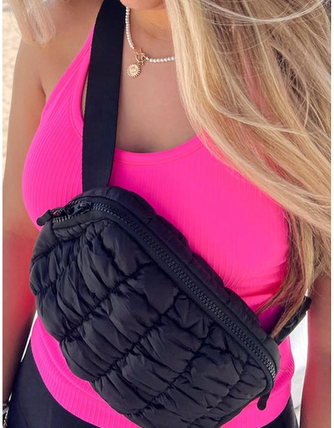 Black Quilted Puffer Belt Bag Fanny Pack