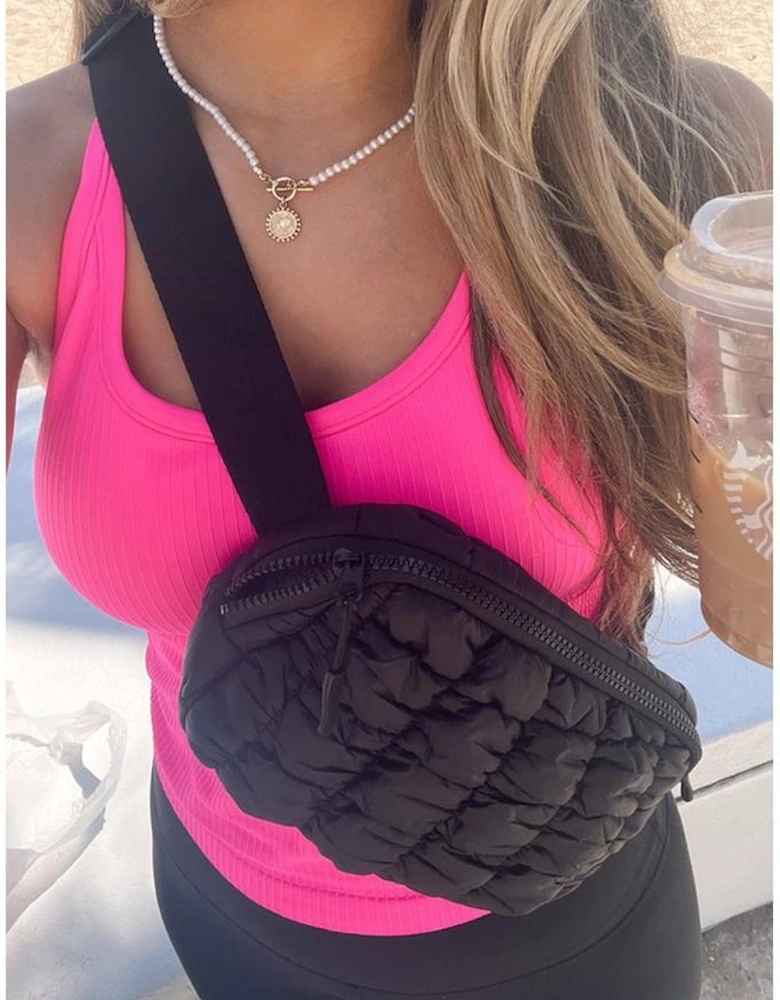 Black Quilted Puffer Belt Bag Fanny Pack
