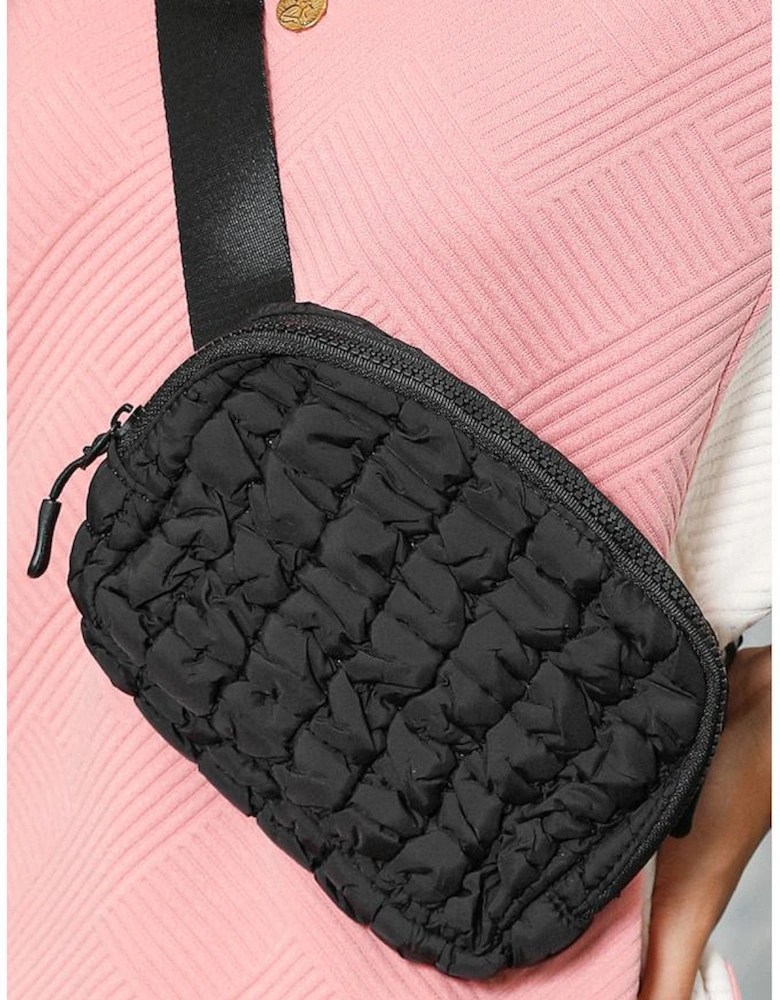 Black Quilted Puffer Belt Bag Fanny Pack